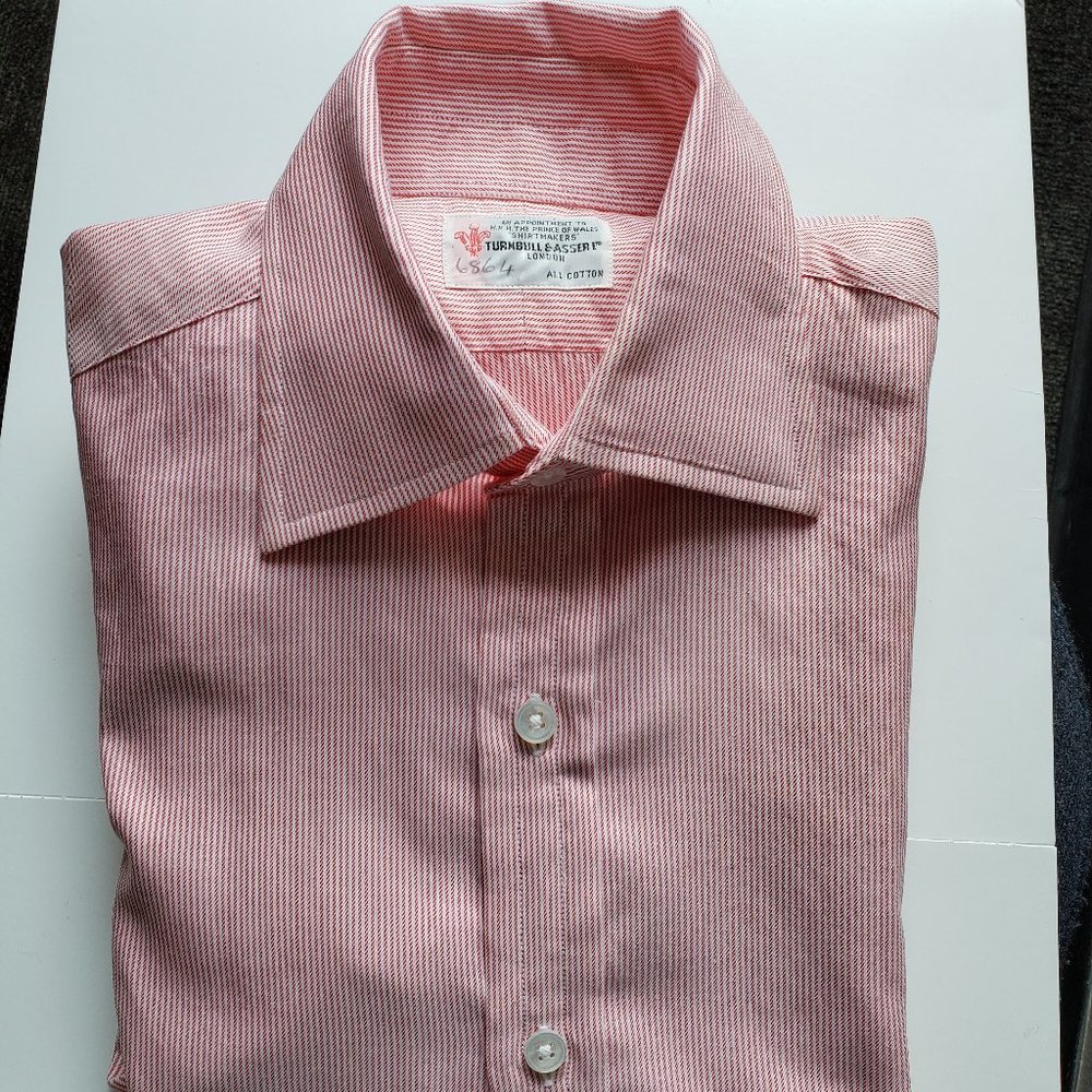 Men's Turnbull & Asser Red and White Striped Dress Shirt 14.5"
